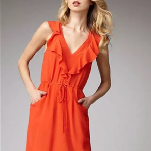 Rebecca Taylor Silk Flame Red Orange Dress Size 2 - Picture 2 of 8